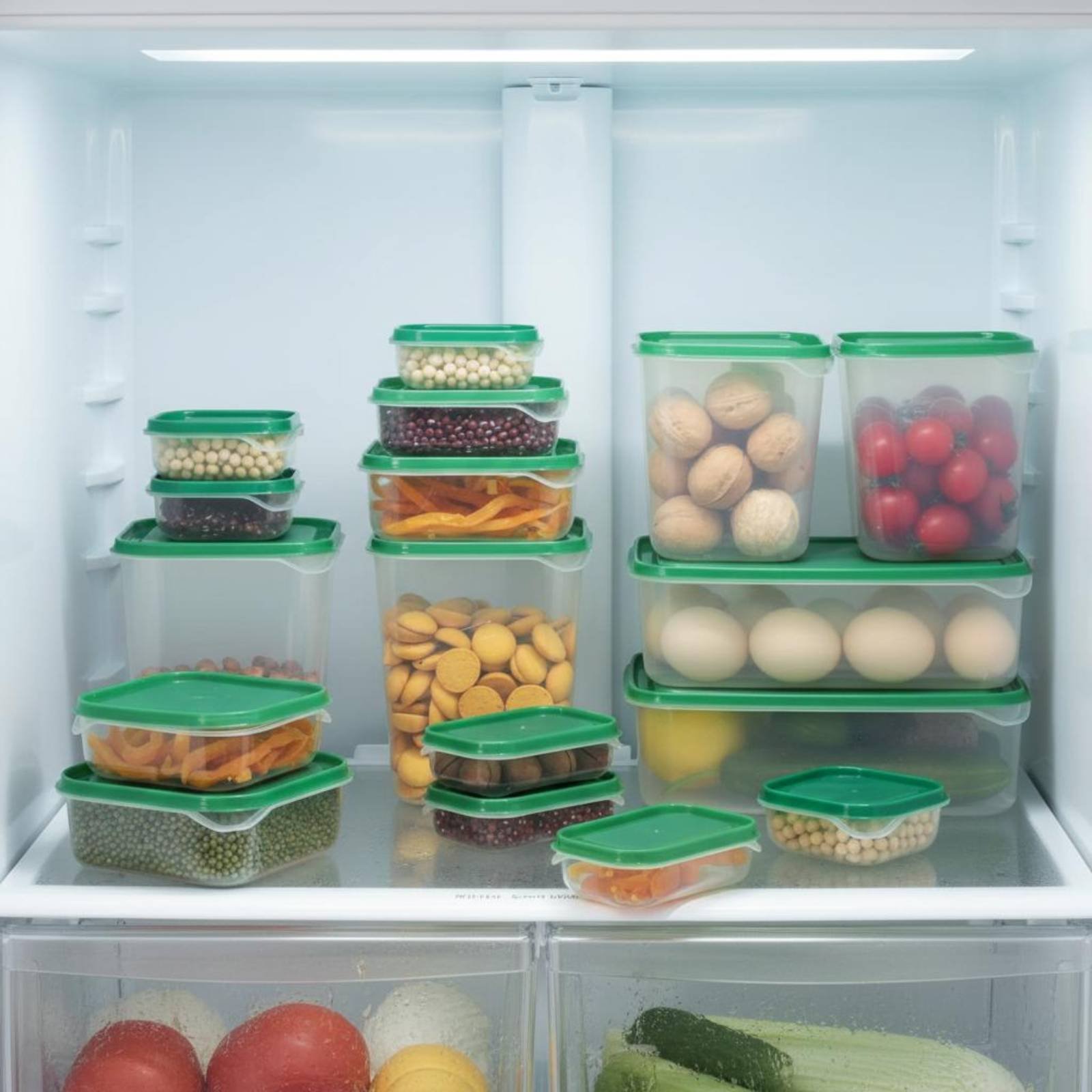 Food Storage Box Set - 17개 냉장고 보관함 세트, 새지 않는