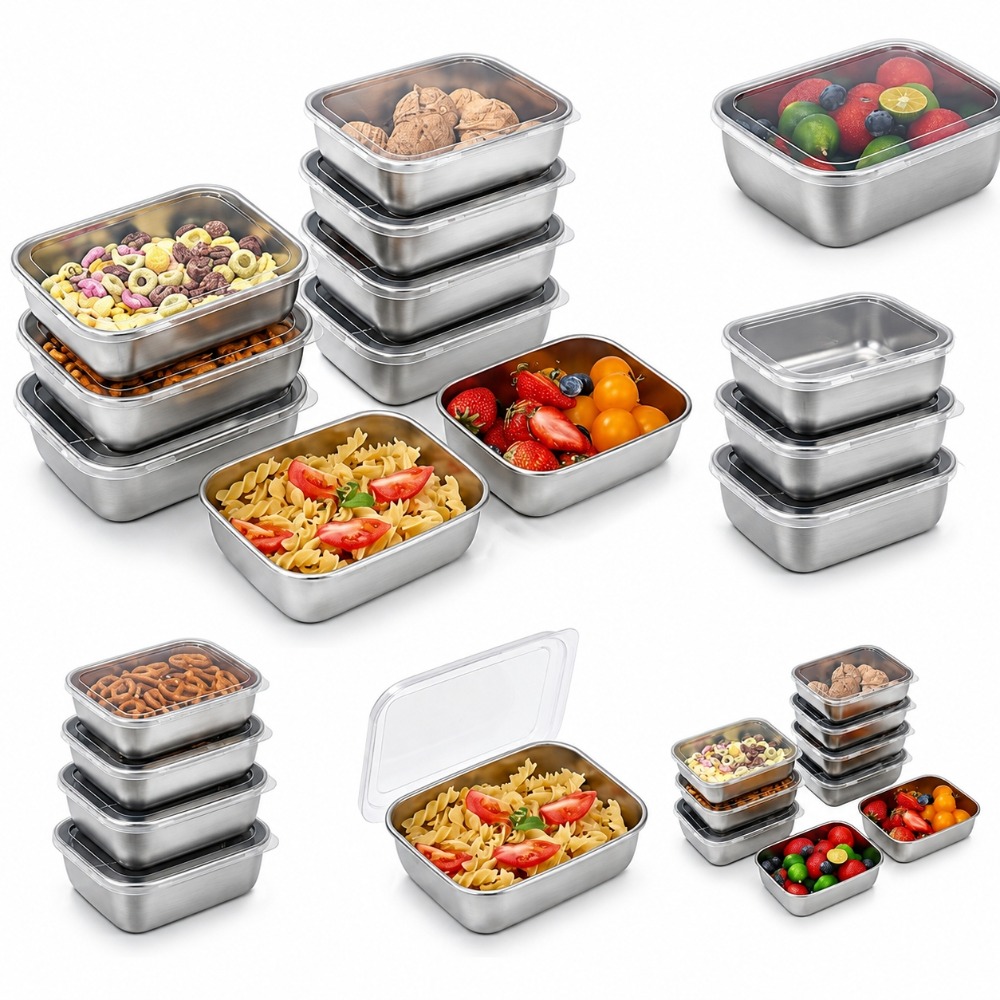 Food Storage Box Set - 6pcs 스텐 밀폐 용기 스텐 반찬통
