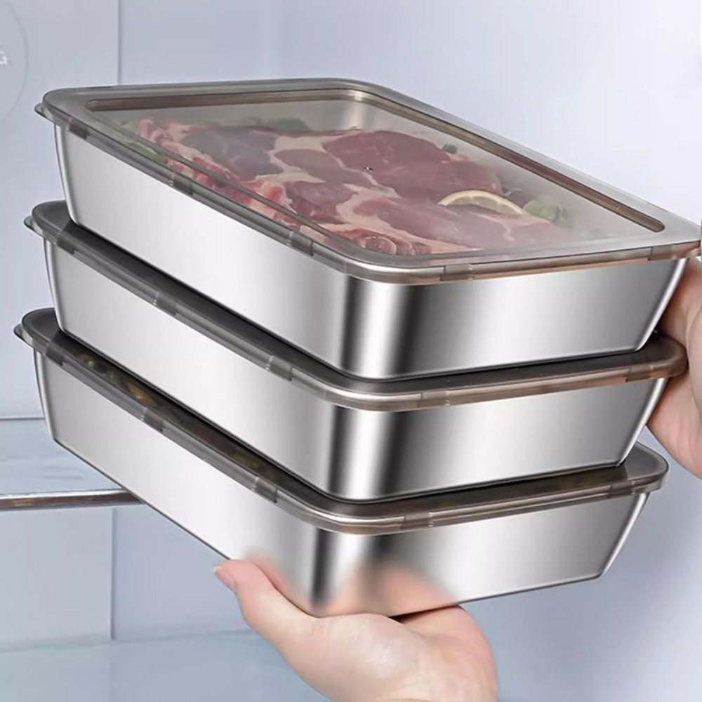 Food Storage On Table - 식품 등급 스테인리스 스틸 서빙 트레이(뚜껑