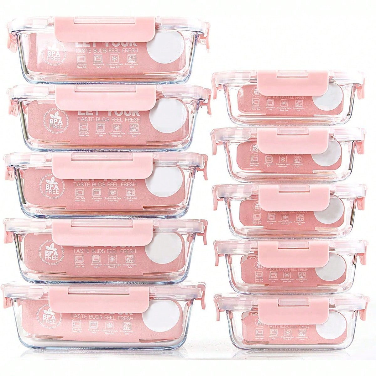 Food Storage On Table - 10팩 유리 밀프렙 용기, 뚜껑이 있는