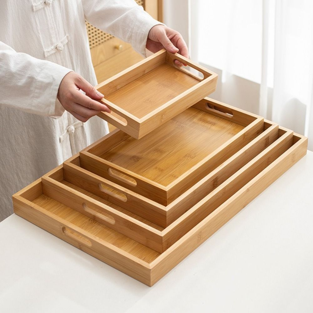 Food Storage Handling - 장식용 트레이 직사각형 대나무 나무 트레이