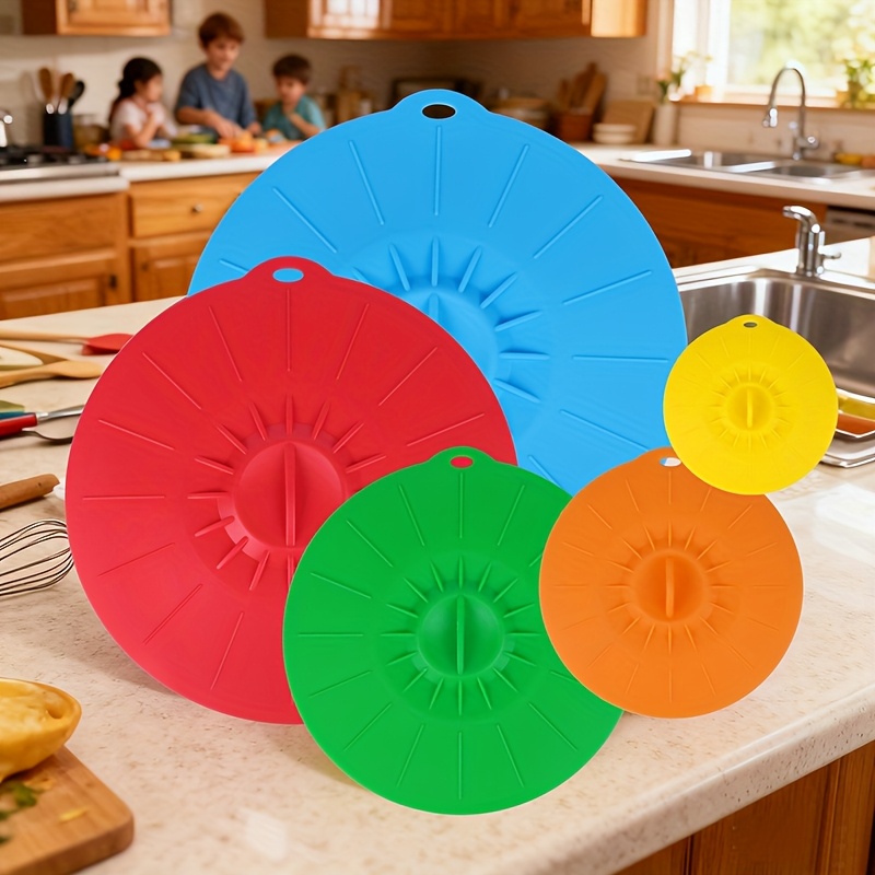 Food Storage Utensils - 5피스 실리콘 뚜껑, 내열성 전자레인지용 스플래시