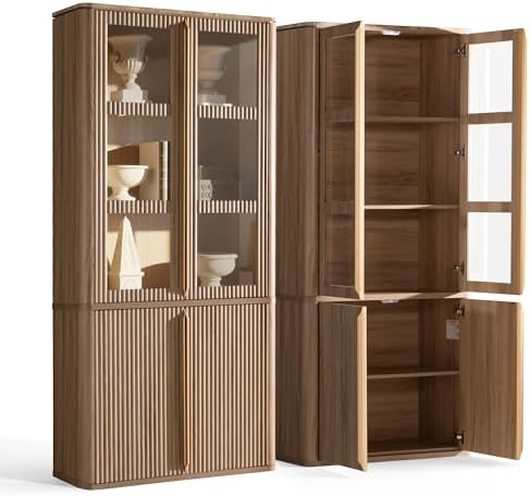 Food Storage Kitchen Cabinet - 77인치 높이의 유리문이 있는 팬트리 캐비닛,