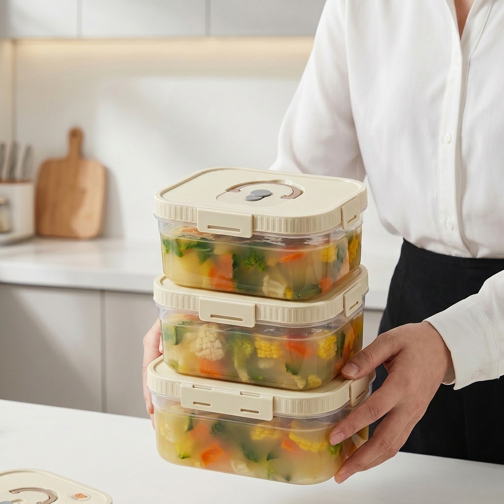 Food Storage Handling - 손잡이가 있는 투명 플라스틱 식품 보관함,