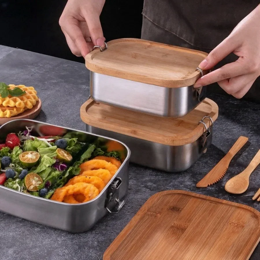 새로운 304 스테인리스 스틸 대나무 뚜껑 도시락, 일 - Food Storage On Table 리뷰 및 가격
