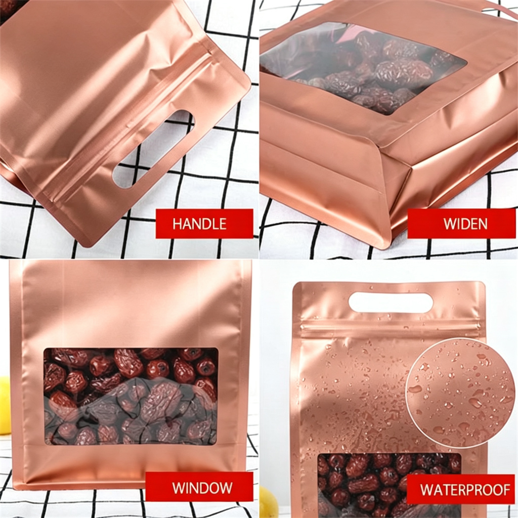 재사용 가능한 금색 팔각형 플라스틱 파우치(손잡이 창  - Food Storage Handling 리뷰 및 가격