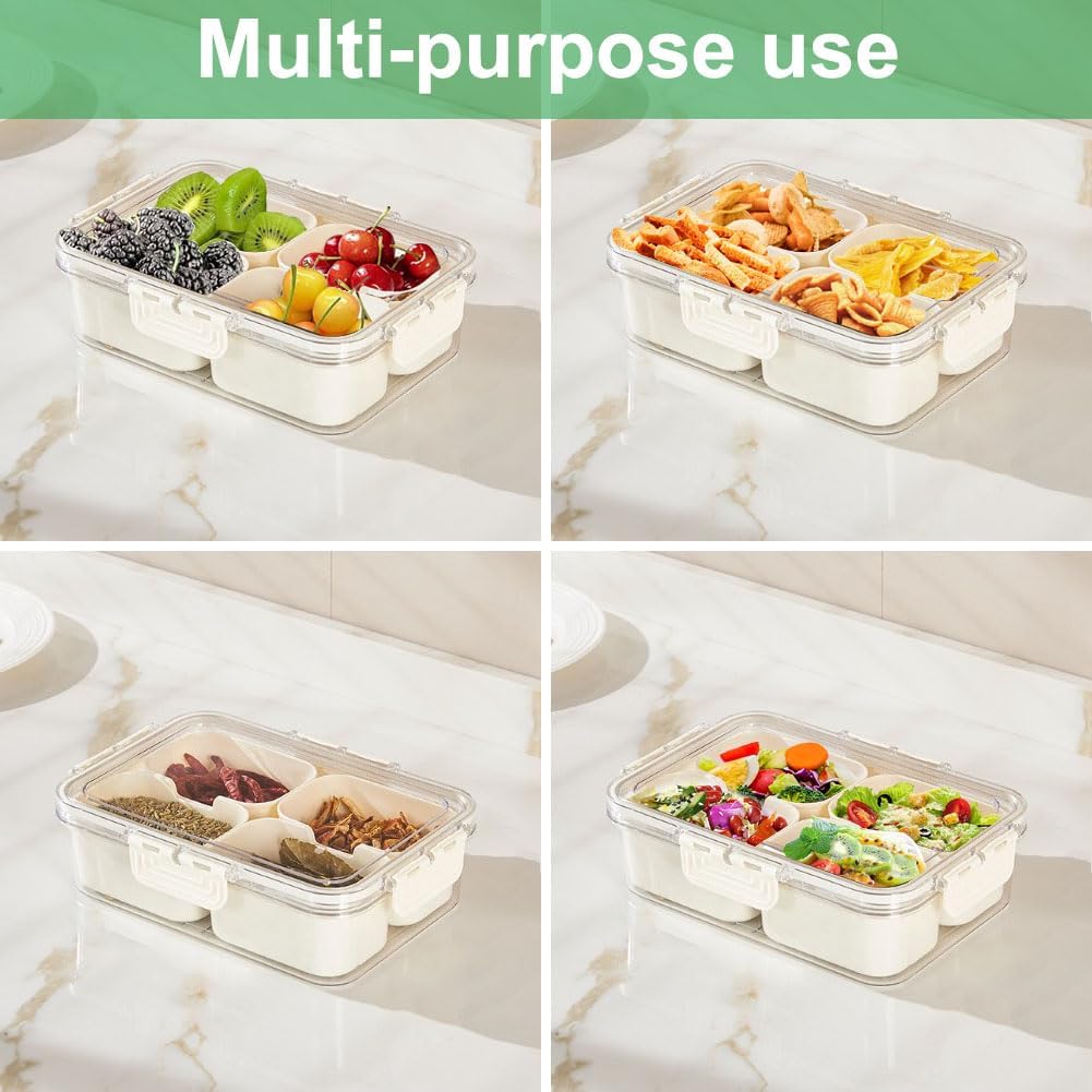 휴대용 식품 보관함, 스낵 보관함, 뚜껑이 있는 4칸, - Food Storage Dividers 리뷰 및 가격