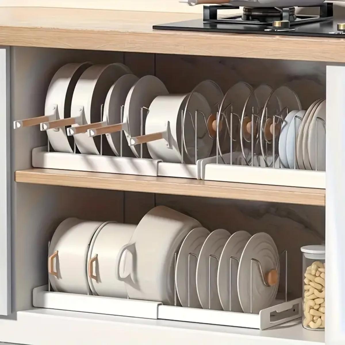 확장형 주방 냄비 프라이팬 정리대, 7개의 조절 가능한 - Food Storage Dividers 리뷰 및 가격