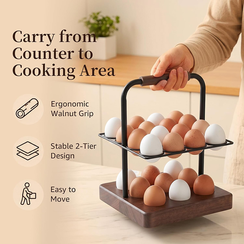 팜하우스 스타일 계란 홀더, 2단 계란 정리대, 나무  - Egg Storage Holder 리뷰 및 가격
