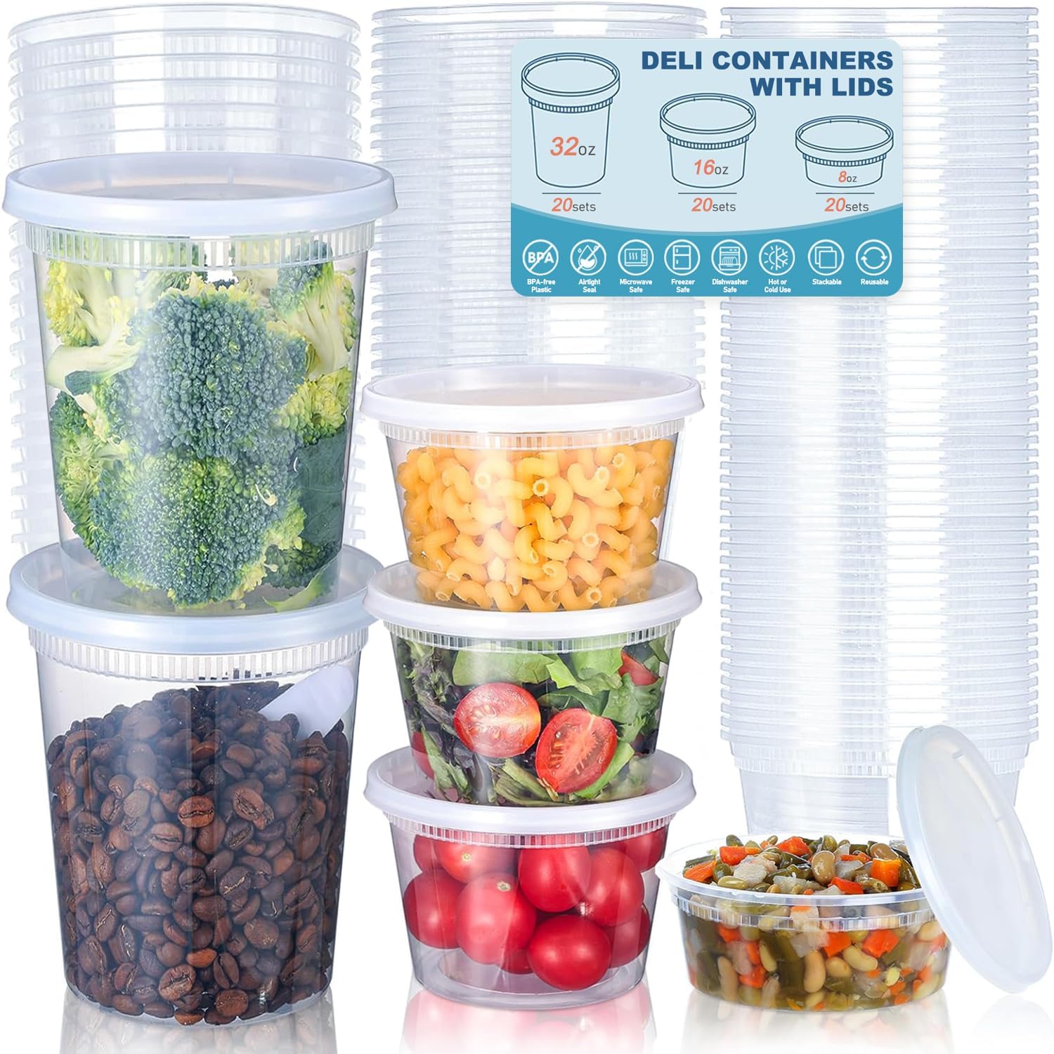 뚜껑이 있는 24개 델리 식품 보관 용기, 플라스틱 식 - Food Storage Freezer Containers 리뷰 및 가격