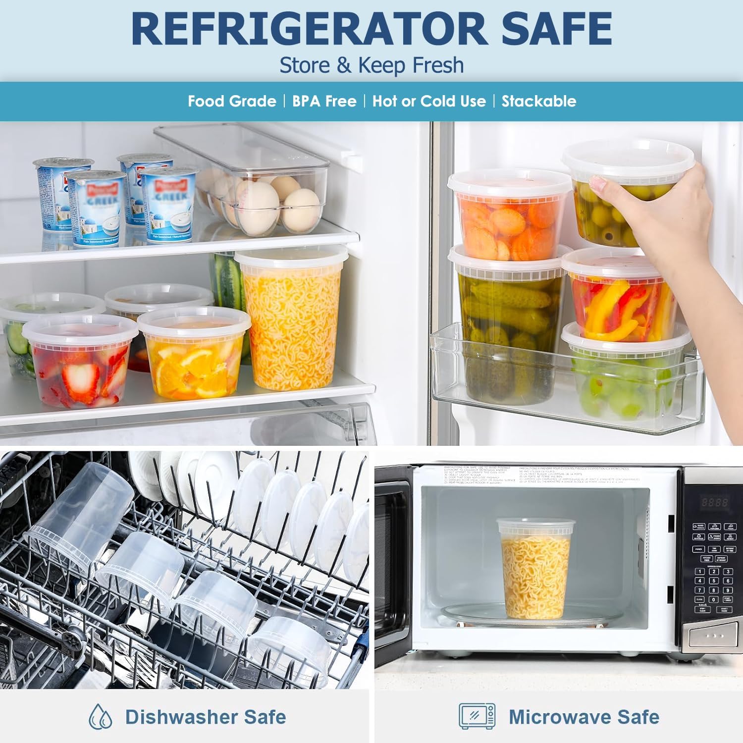 뚜껑이 있는 24개 델리 식품 보관 용기, 플라스틱 식 - Food Storage Freezer Containers 리뷰 및 가격