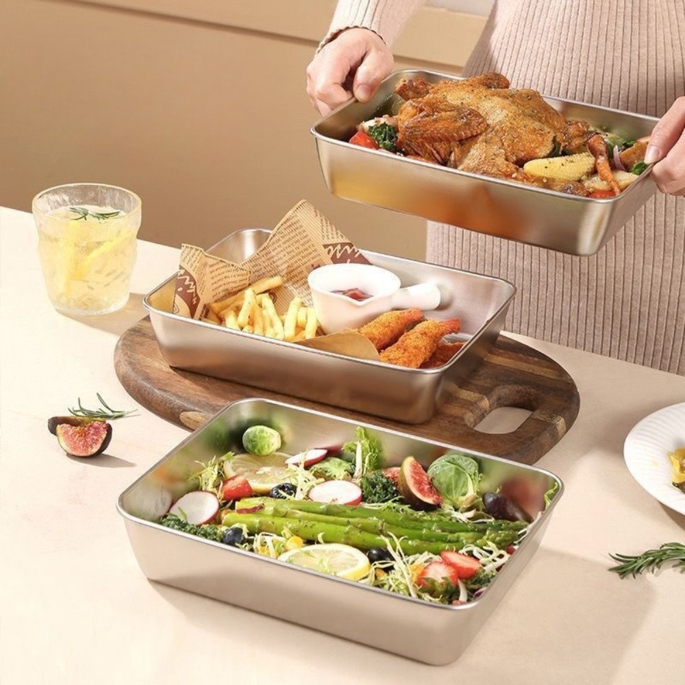 식품 등급 스테인리스 스틸 서빙 트레이(뚜껑 포함),  - Food Storage On Table 리뷰 및 가격